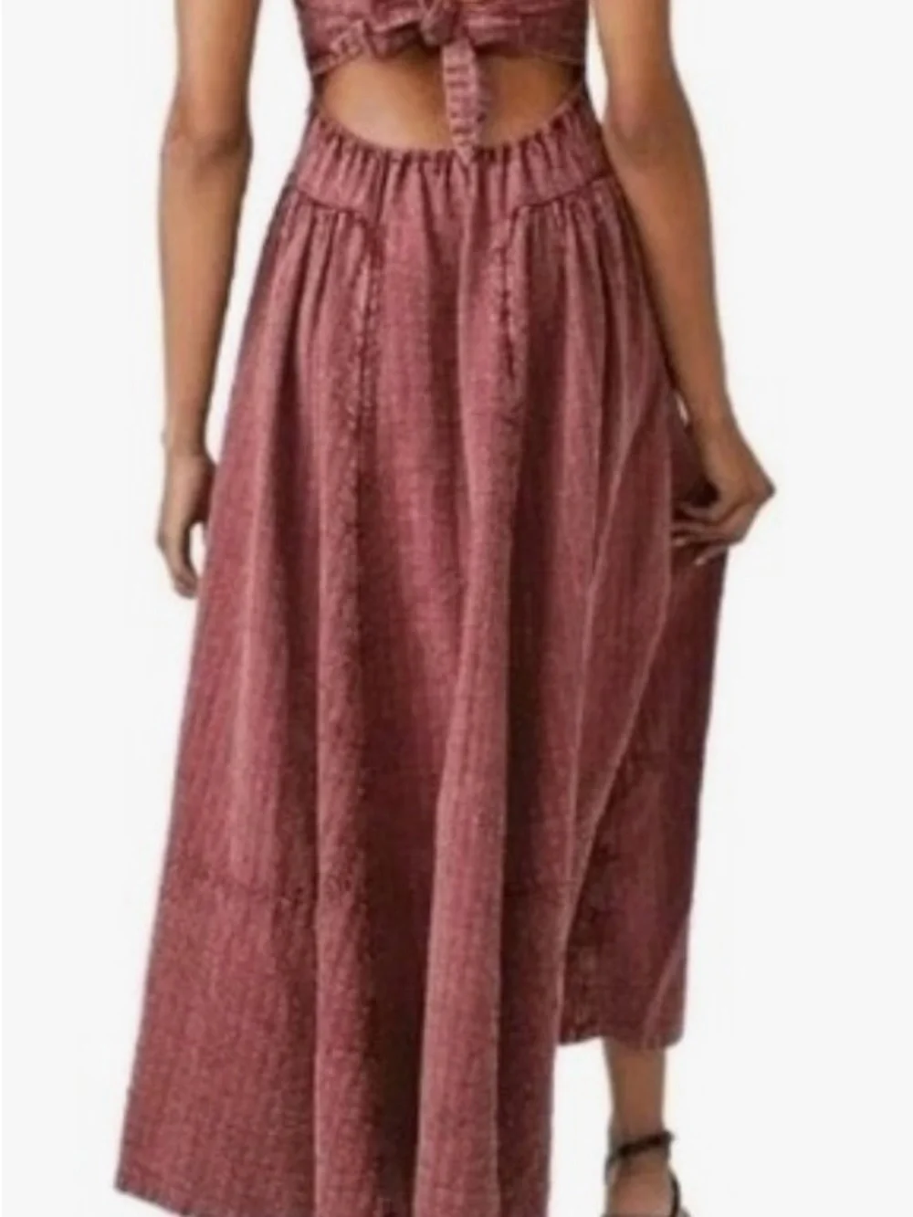 FREE PEOPLE S Small Mind Over Matter brick, red halter tie back maxi dress - Picture 3 of 9